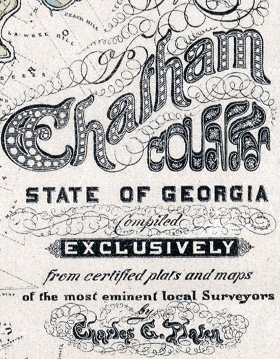 1875 Map of Chatham County Georgia Savannah Reproduction