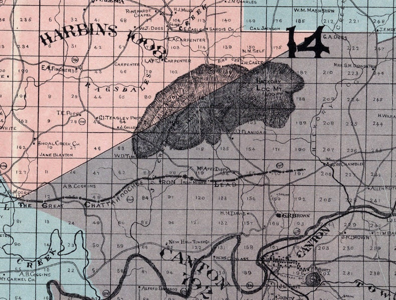 1895 Map of Cherokee County Georgia landowner reprint