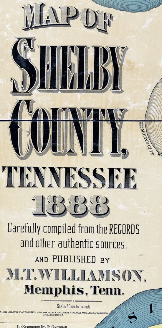1888 Farm Line Map of Shelby County Tennessee Memphis