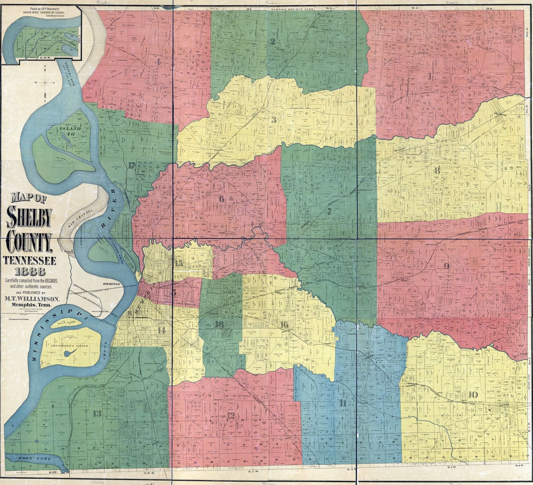 1888 Farm Line Map of Shelby County Tennessee Memphis