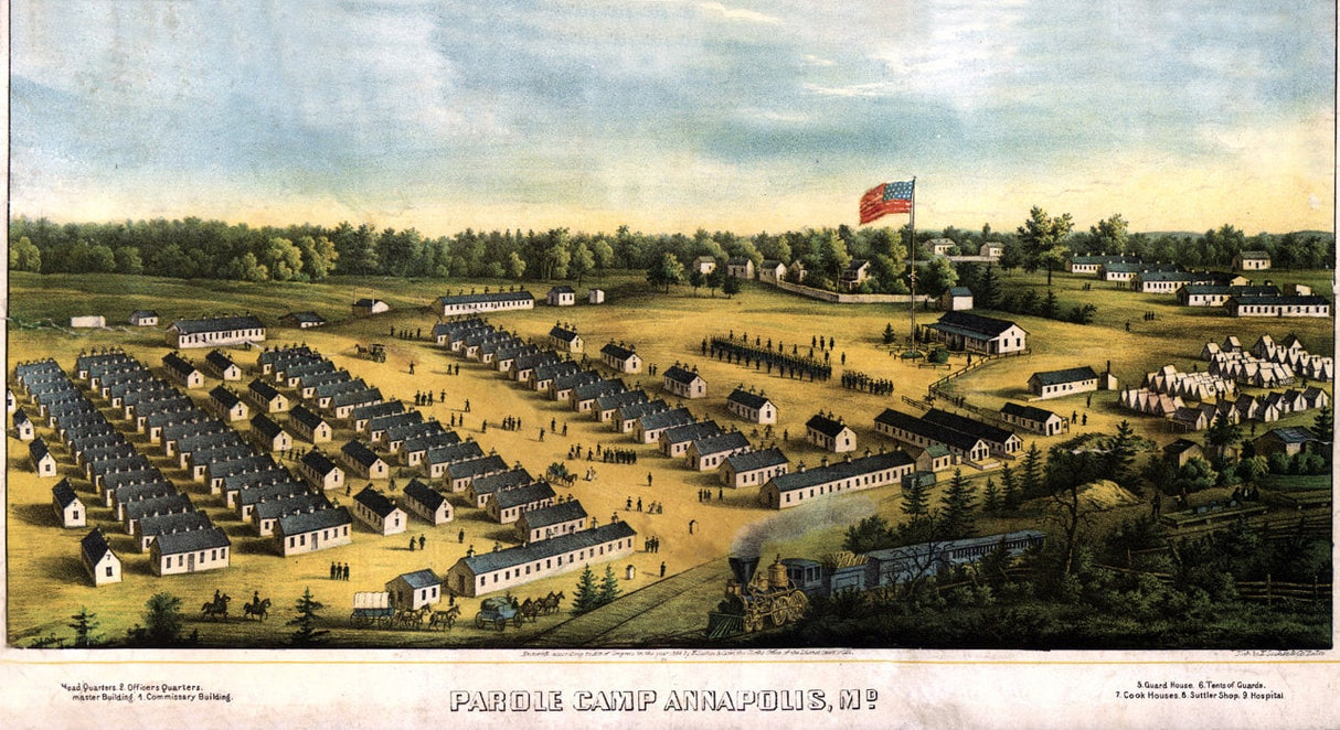 1864 Aerial Map of Cival War Parole Camp Annapolis Maryland Canvas Print
