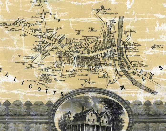 1860 Map of Howard County Maryland with Homeowner Names