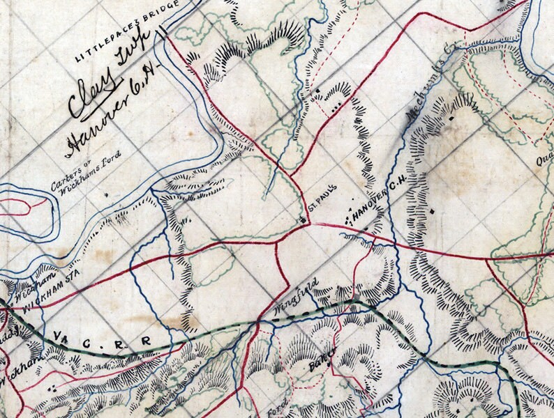 1860 Map of Hanover County Virginia Family Names Genealogy