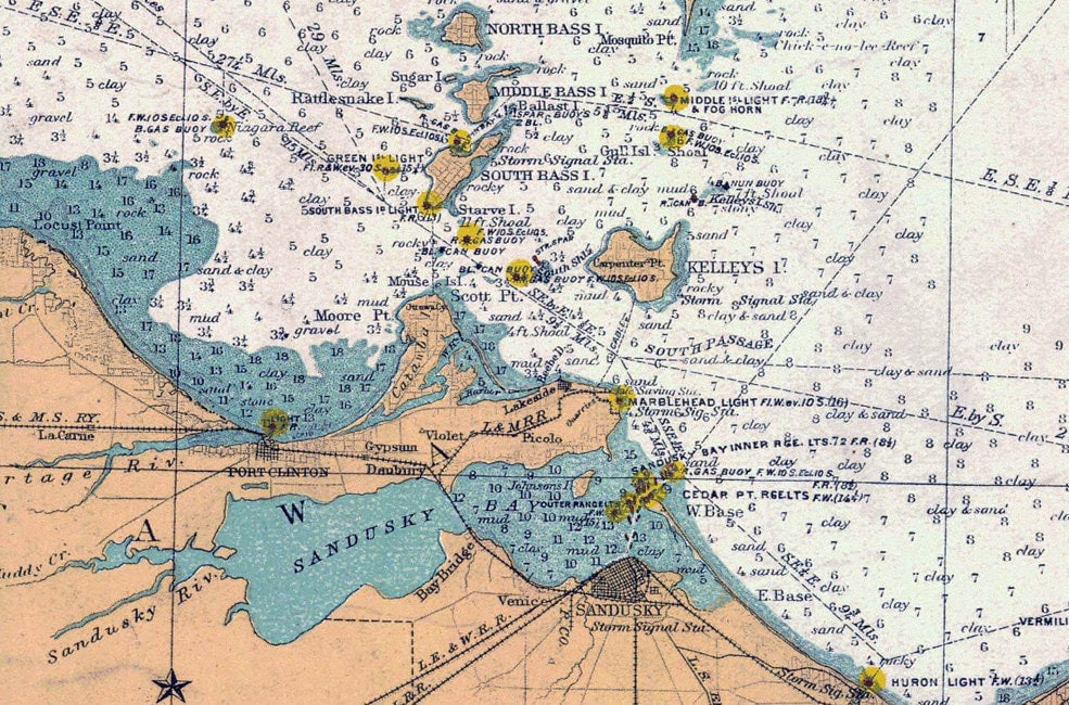 1903 Nautical Map of Lake Erie USA & Canada Presque Isle Cleveland Sandusky