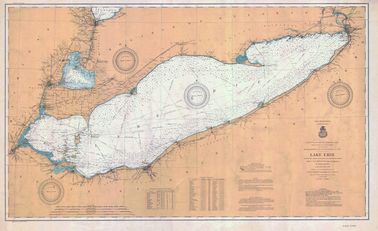 1903 Nautical Map of Lake Erie USA & Canada Presque Isle Cleveland Sandusky