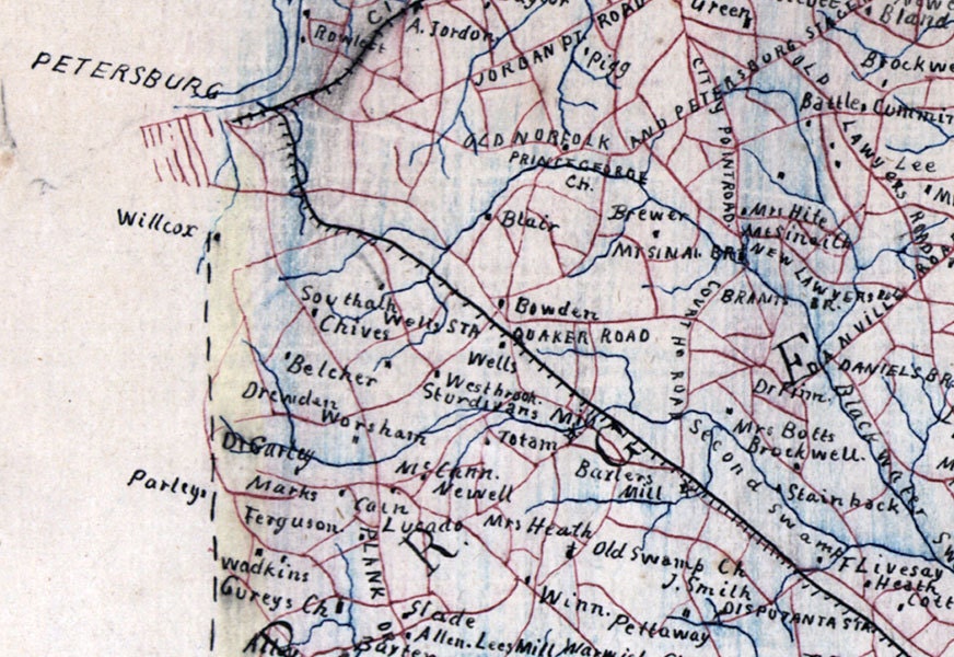 1865 Map of Prince George Surry Sussex & Southampton Co Virginia Family Names Genealogy