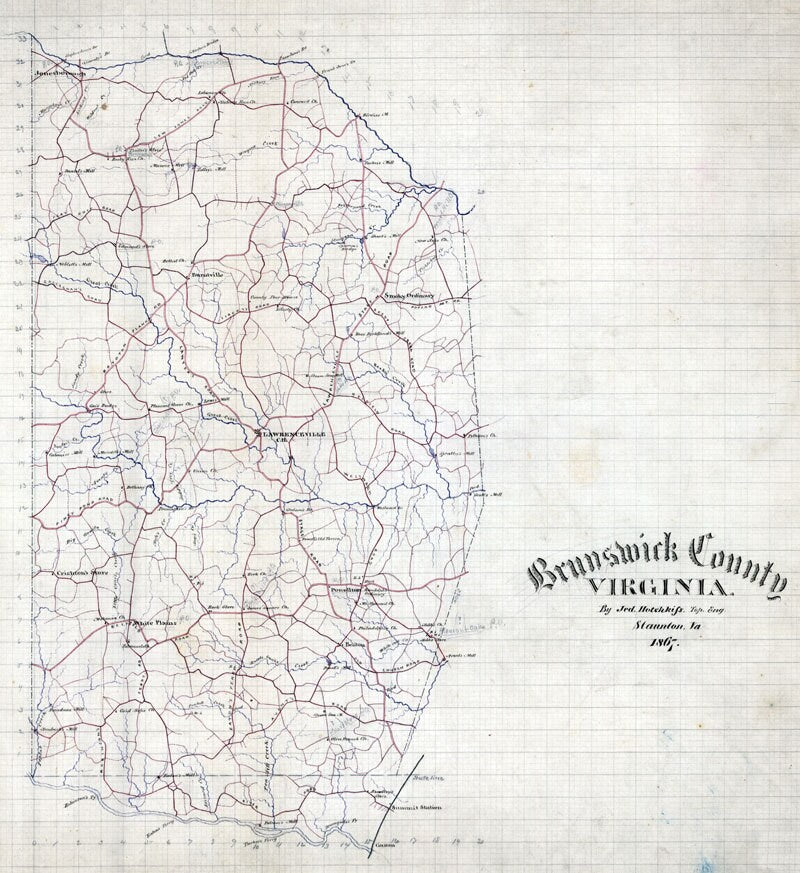 1867 Map of Brunswick County Virginia