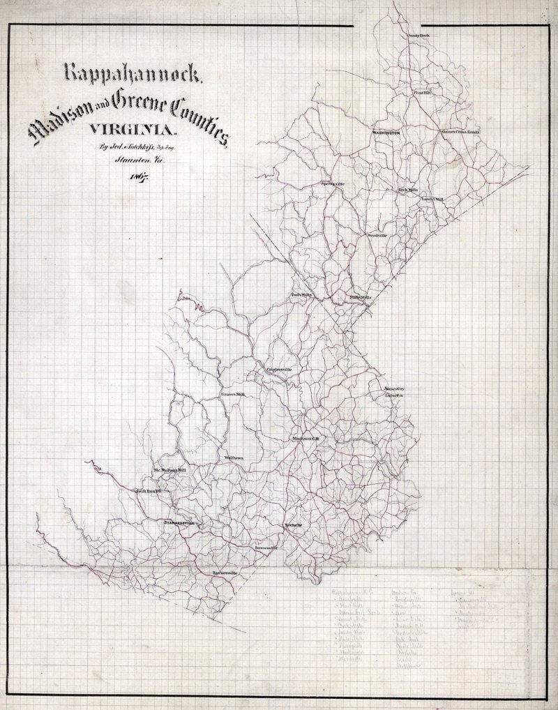 1867 Map of Rappahannock Madison and Greene County Virginia
