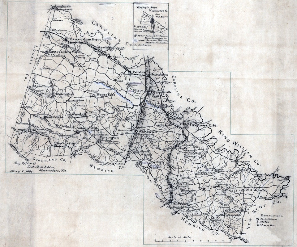 1886 Map of Hanover County Virginia