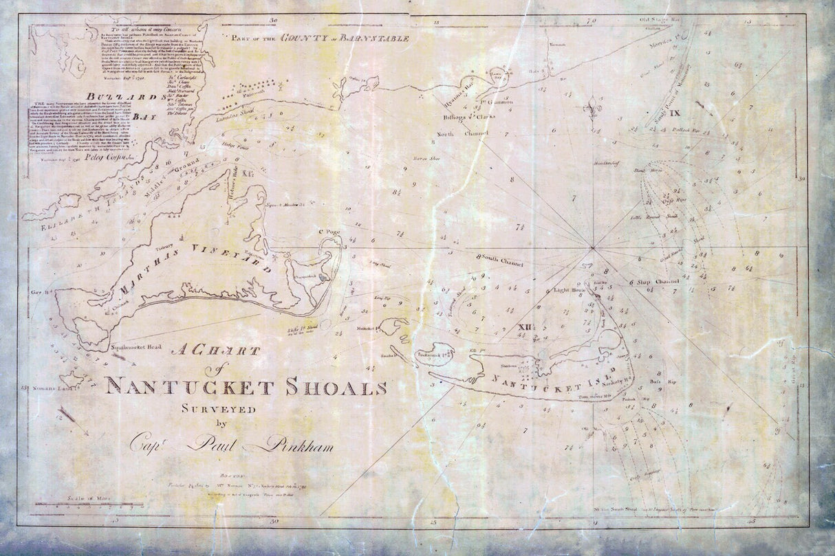 1791 Nautical Chart Map of Nantucket Shoals and Marthas Vineyard Massachusetts