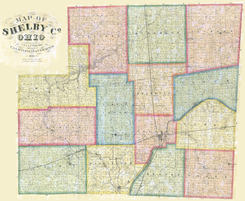 1865 Farm Line Map of Shelby County Ohio