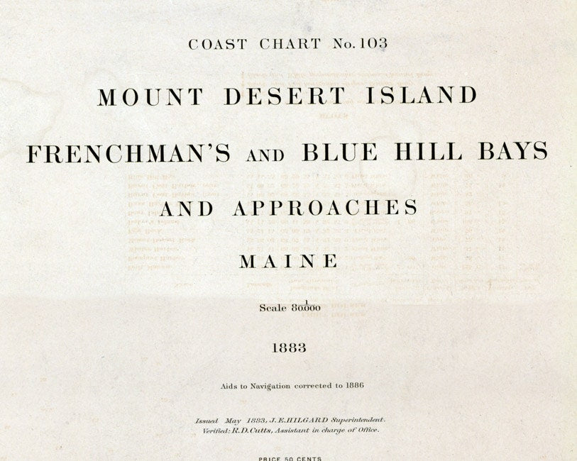 1886 Nautical Chart Map of Mount Desert Island Blue Hill Bays Maine
