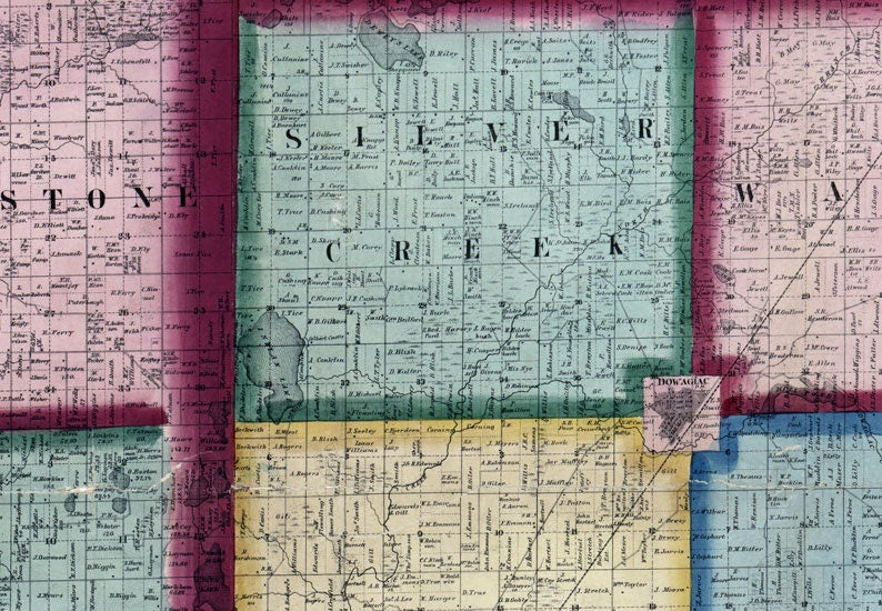 1859 Farm Line Map of Cass Van Buren and Berrien County Michigan City of Niles