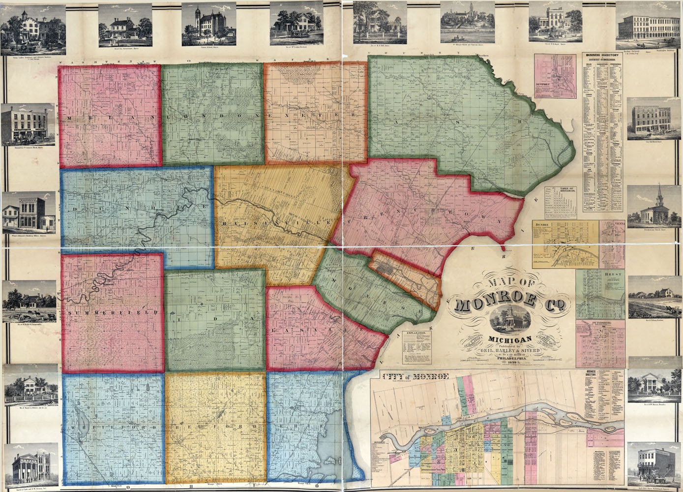 1859 Farm Line Map of Monroe County Michigan