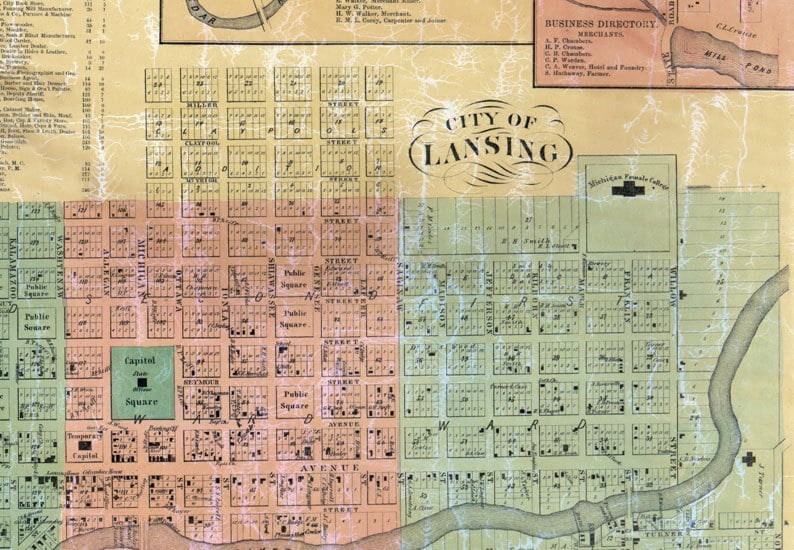 1859 Map of Ingham & Livingston County Michigan Lansing