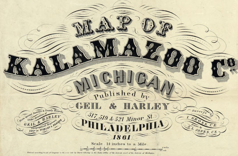 1861 Farm Line Map of Kalamazoo County Michigan