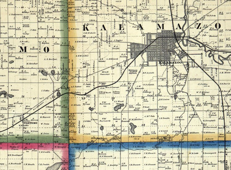 1861 Farm Line Map of Kalamazoo County Michigan