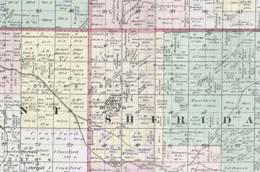 1875 Farm Line Map of Huron County Michigan Caseville White Rock