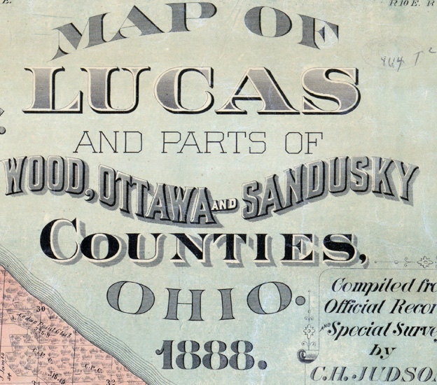 1888 Farm Line Map of Lucas County Ohio Waynesfield