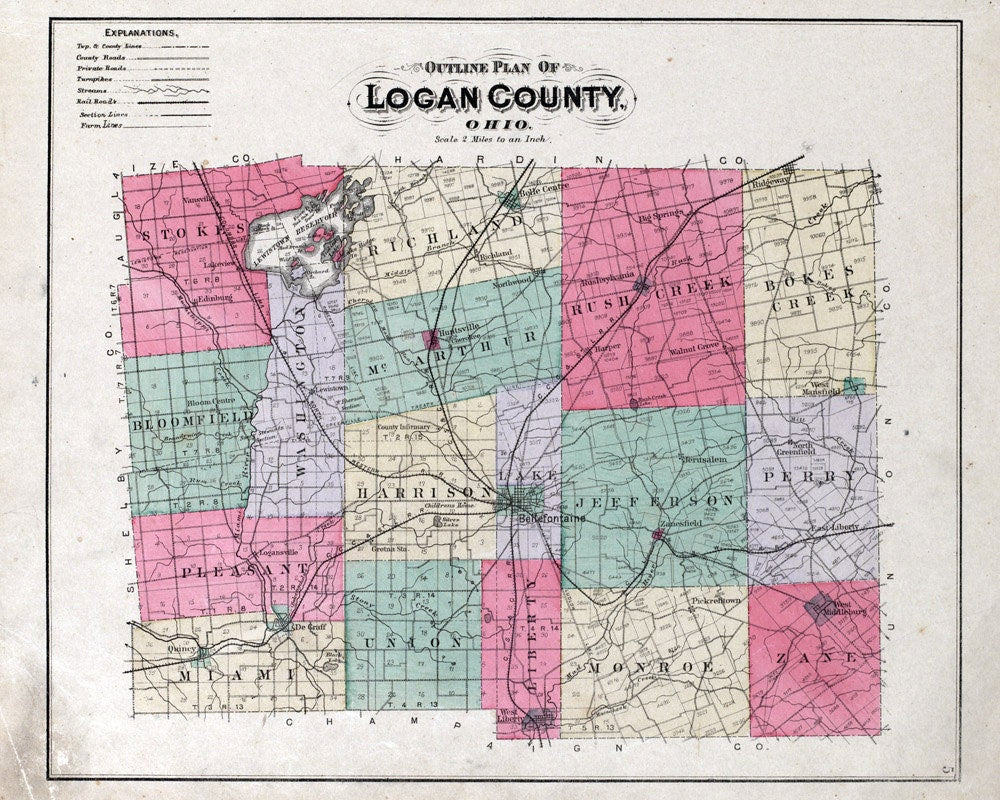 1890 Map of Logan County Ohio