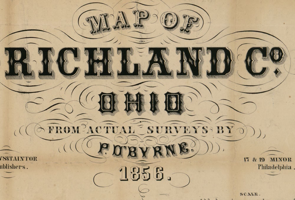 1856 Farm Line Map of Richland County Ohio Shelby Bell Ville