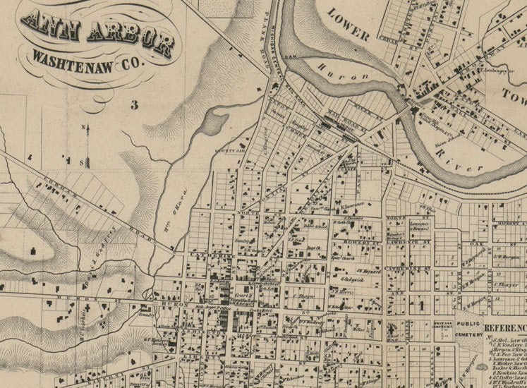 1856 Farm Line Map of Washtenaw County Michigan Ann Arbor