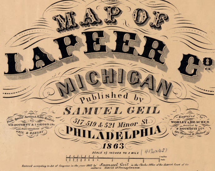 1863 Farm Line Map of Lapeer County Michigan