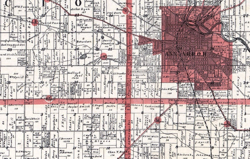1896 Farm Line Map of Washtenaw County Michigan Ann Arbor Manchester