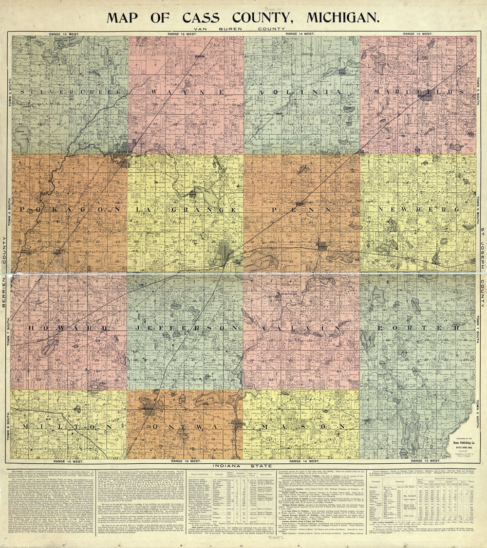 1897 Farm Line Map of Cass County Michigan Cassopolis