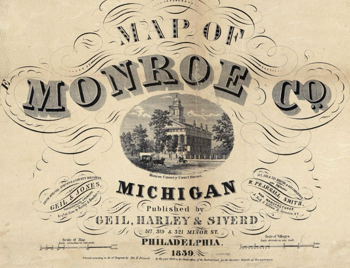 1859 Farm Line Map of Monroe County Michigan