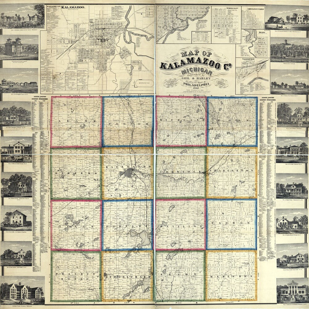 1861 Farm Line Map of Kalamazoo County Michigan