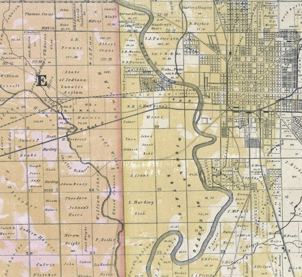1855 Farm Line Map of Marion County Indiana Indianapolis