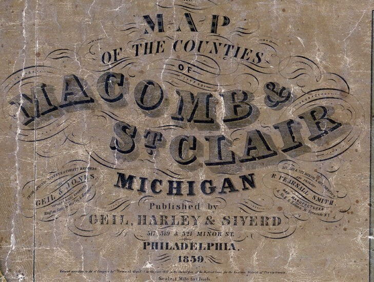 1859 Map of Macomb & Saint Clair County Michigan Port Huron City
