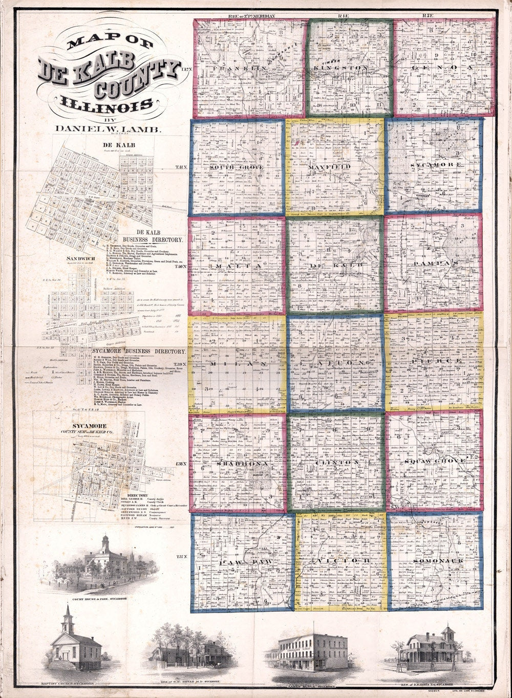 1860 Farm Line Map of De Kalb County Illinois