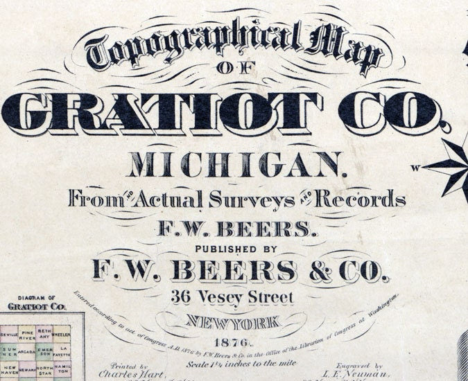 1876 Map of Gratiot County Michigan