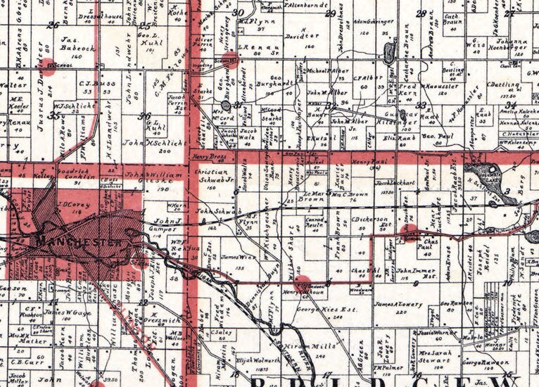 1896 Farm Line Map of Washtenaw County Michigan Ann Arbor Manchester
