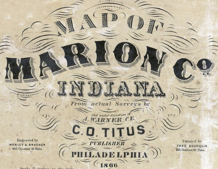 1866 Farm Line Map of Marion County Indiana Indianapolis