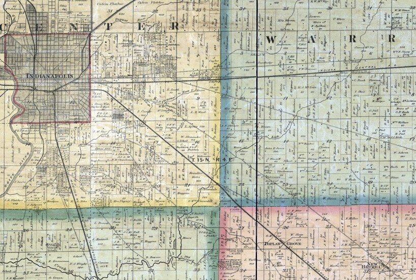 1866 Farm Line Map of Marion County Indiana Indianapolis