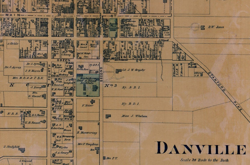 1876 Map of Boyle & Mercer County Kentucky Danville