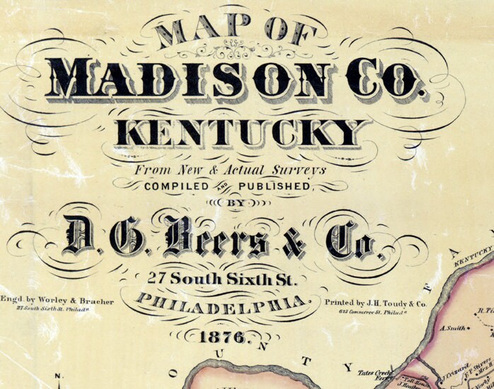 1876 Map of Madison County Kentucky Richmond