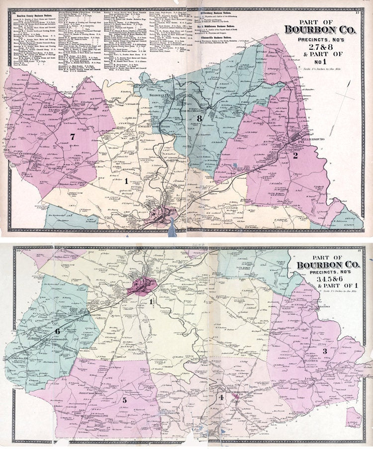 1877 Map of Bourbon County Kentucky 2 Map Set