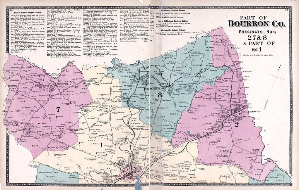 1877 Map of Bourbon County Kentucky 2 Map Set