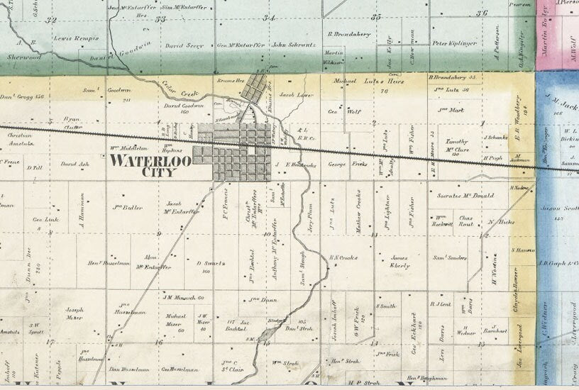 1863 Farm Line Map of De Kalb County Indiana Waterloo City