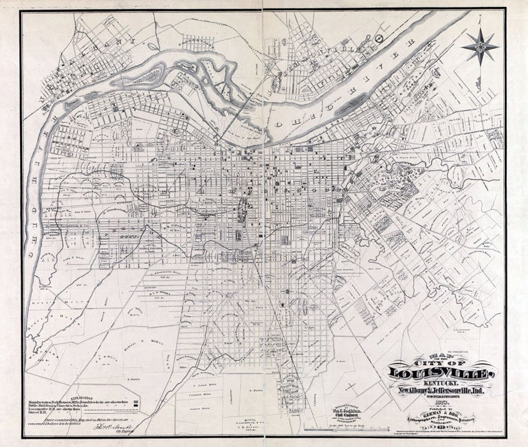 1873 Map of Louisville Kentucky New Albany & Jeffersonville