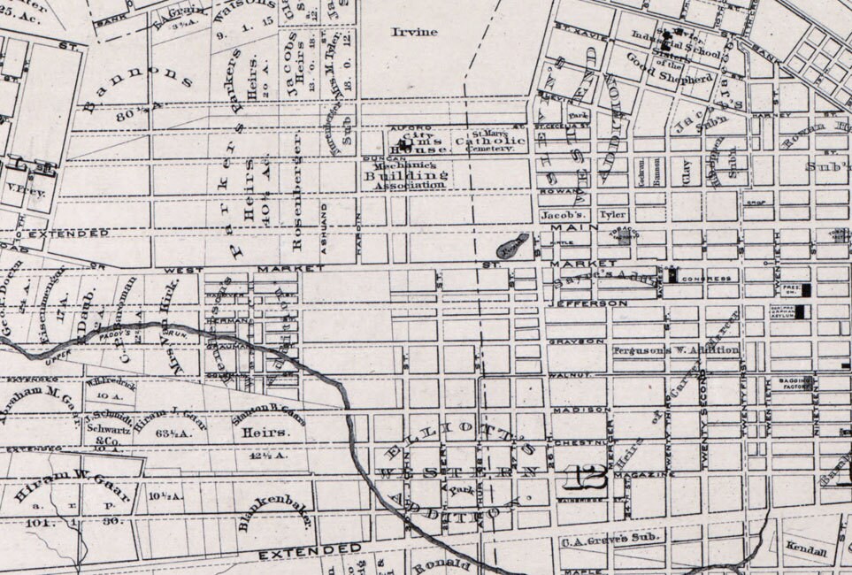 1873 Map of Louisville Kentucky New Albany & Jeffersonville