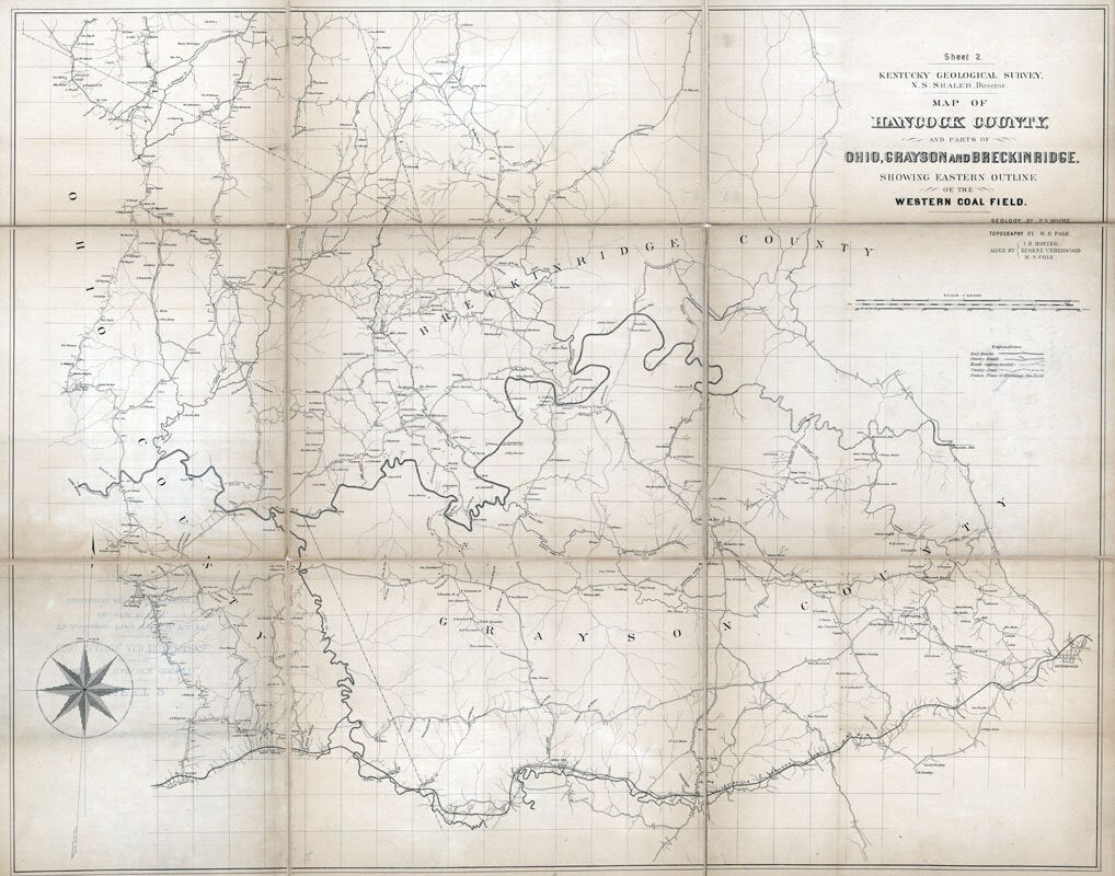 1887 Map of Hancock County Kentucky & Parts of Ohio Grayson Breckinridge