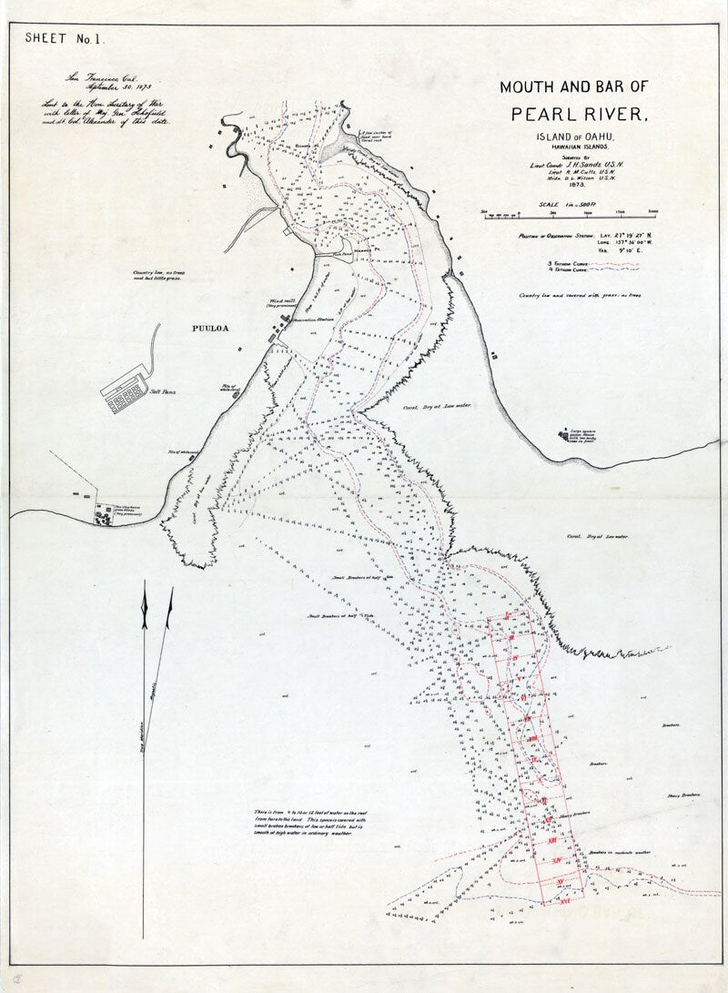 1873 Map of Pearl River Oahu Hawaiian Islands
