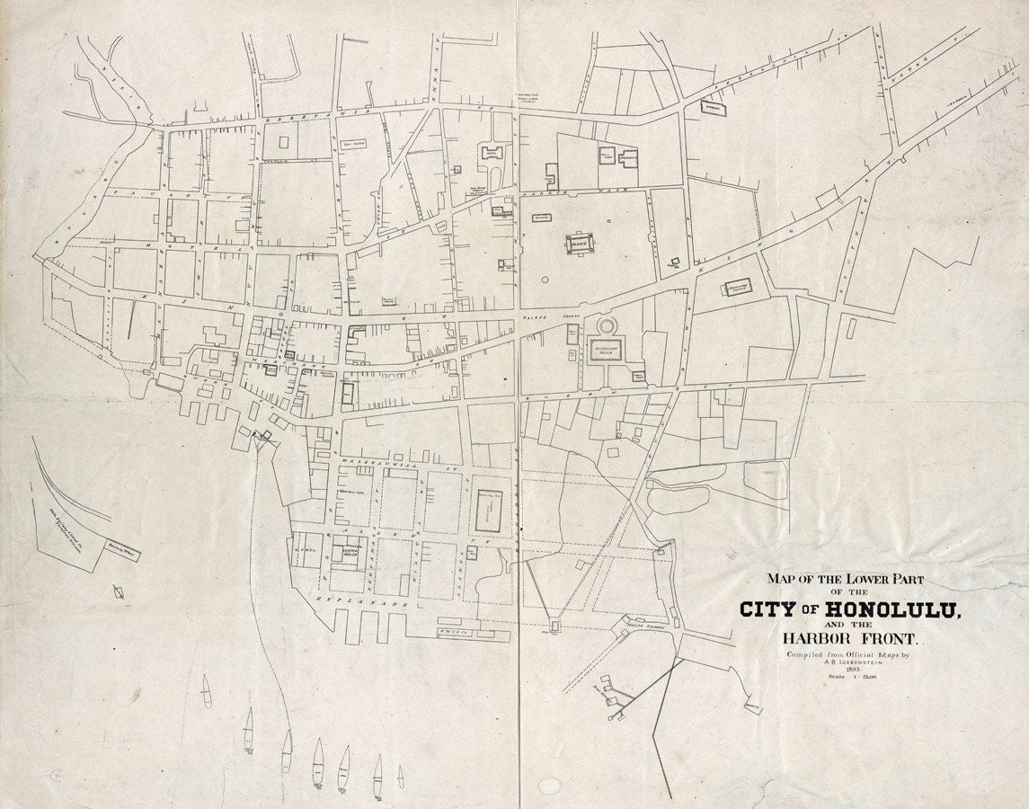 1893 Map of Lower Part of Honolulu Hawaii