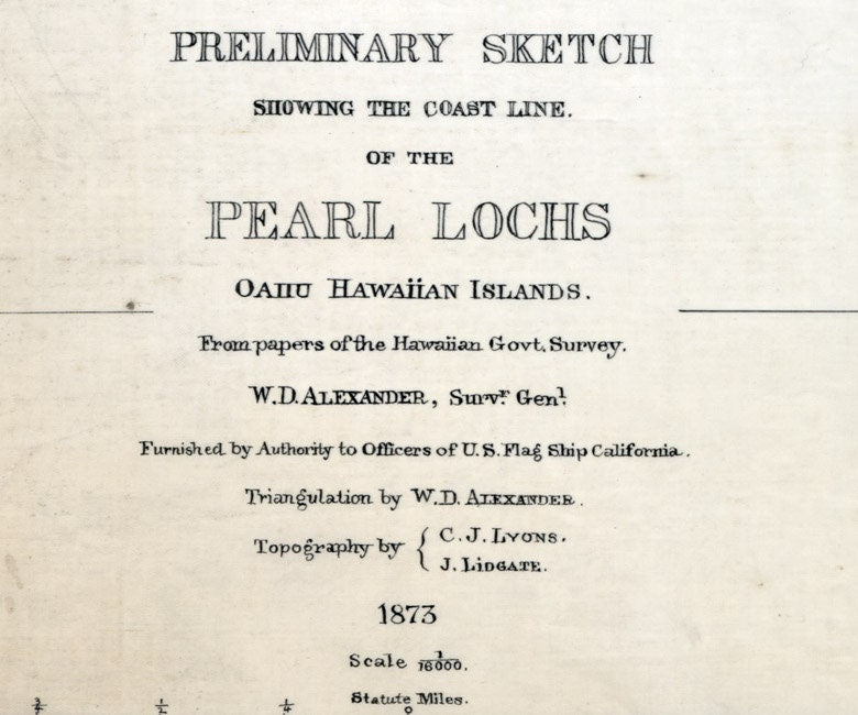 1873 Map of Pearl Lochs Oahu Hawaiian Islands