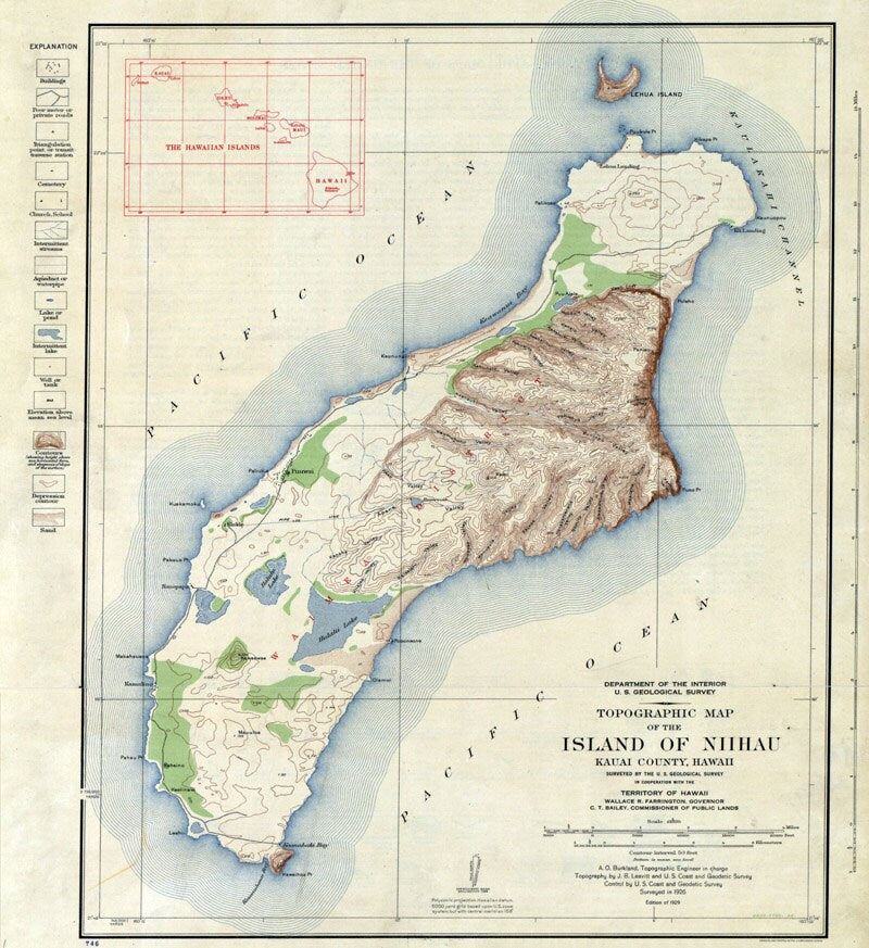 1926 Map of Niihau Kauai County Hawaii